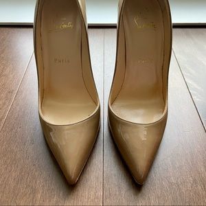 Christian Louboutin Pigalle Follies 100 Patent Leather Nude Pump size 38 / 8 US